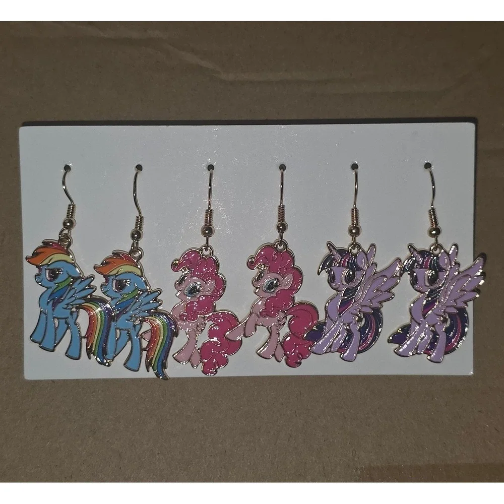 My Little Pony Hook Earrings! Rainbow Dash Pinkie Pie Twilight Sparkle SET OF 3